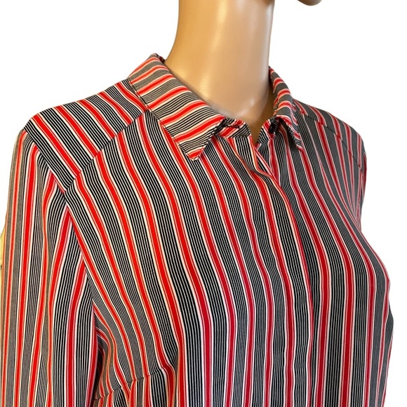 DR2 red black striped long sleeve retro button down shirt size medium - Picture 2 of 11